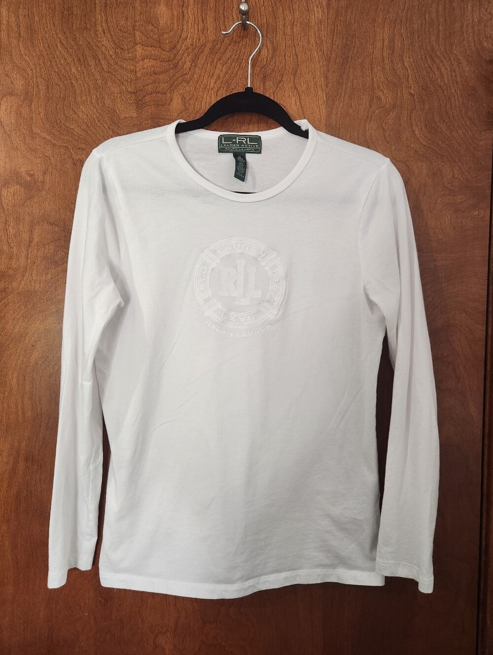 LRL Lauren Ralph Lauren White Monogram Embroidered Top